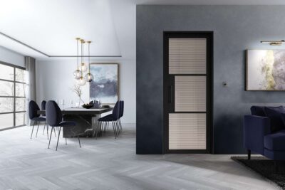 Tribeca doors with tinted glazing, bright and private. Unique design with a standout lock block