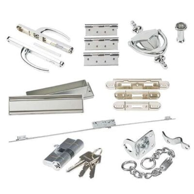 Assorted external hardware from LPD Doors, including locks, hinges, and latches, available at Homestyle By Kelvin Timber. High-quality and secure solutions for your home