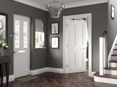 White doors in various styles and finishes, ideal for brightening interiors. At Homestyle By Kelvin Timber.