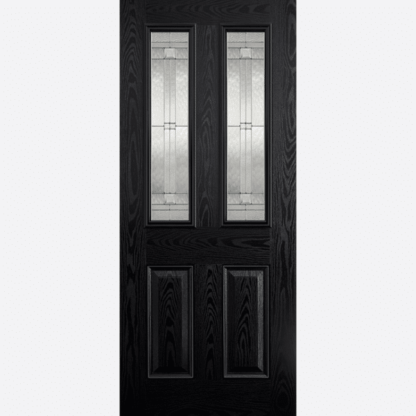 GRP MALTON BLACK GLAZED 2L Add a beautiful finishing touch to your home with this Black front face with White inside face and edges GRP Malton door, with leaded double glazed panels and raised moulding.