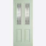 GRP MALTON GREEN GLAZED 2L A wonderful choice for country properties, this Malton Green Front Face With White Inside Face and Edges Glazed door boasts two leaded double glazed panels and raised moulding.