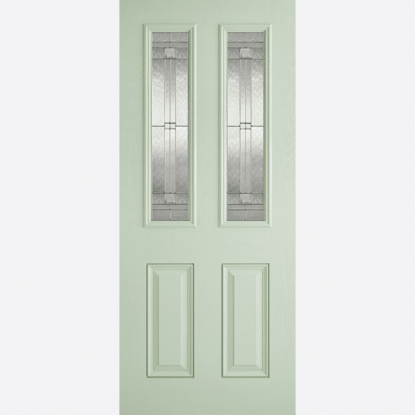 GRP MALTON GREEN GLAZED 2L A wonderful choice for country properties, this Malton Green Front Face With White Inside Face and Edges Glazed door boasts two leaded double glazed panels and raised moulding.