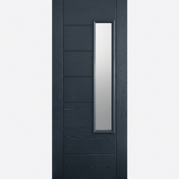 GRP NEWBURY GREY GLAZED 1L A fantastic modern option, this Newbury door is made from a grey GRP material with a frosted double glazed panel and raised moulding.