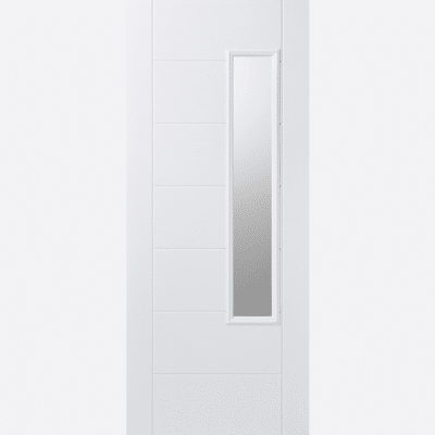 GRP NEWBURY WHITE GLAZED 1L An attractive modern choice, this Newbury door is designed with a frosted double glazed panel, raised moulding and a white finish.