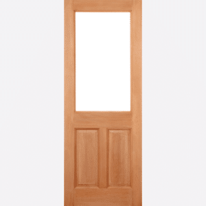 HARDWOOD 2XG 2P DOWELLED This unfussy door design is crafted from a durable hardwood material and features a large unglazed panel with two raised shaped panels.