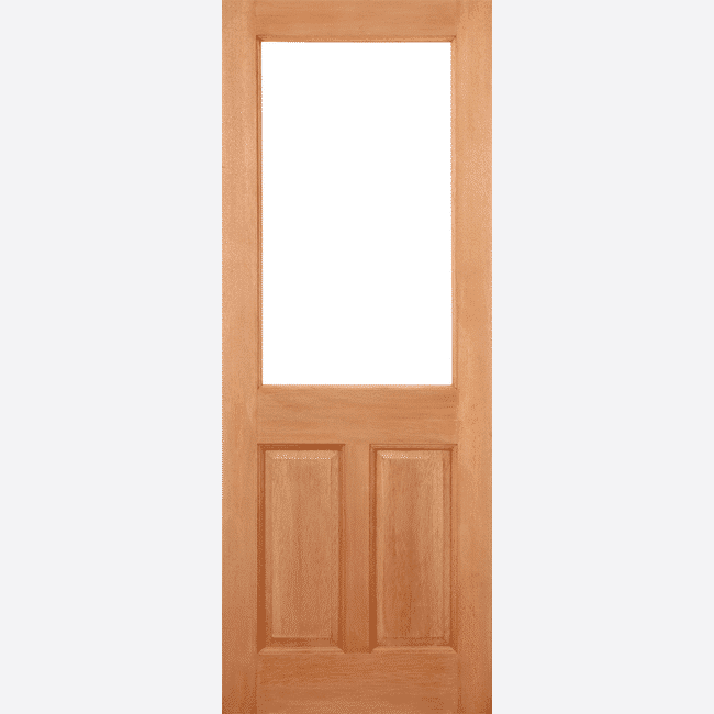 HARDWOOD 2XG 2P M&T This unfussy door design is crafted from a durable hardwood material and features a large unglazed panel with two raised shaped panels.