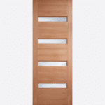 HARDWOOD BALHAM FROSTED GLAZED This modern door design features horizontal solid panels, with four, frosted double glazed panels sat within them. The equal size and space forms a clean, sophisticated and contemporary finish.