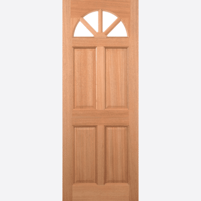 HARDWOOD CAROLINA 4P M&T Made from a hardwood material, this Carolina door features unglazed panels with a rounded top edge and four raised shaped panels.