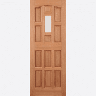 HARDWOOD ELIZABETHAN DOWELLED Go traditional with this Elizabethan door design in hardwood, featuring various raised shaped panels and a rectangular unglazed panel.