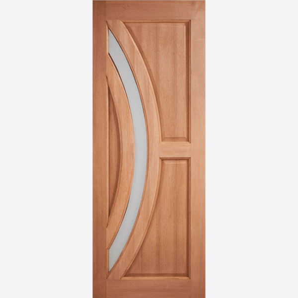 HARDWOOD HARROW FROSTED GLAZED This unique design features two panels with a large curved section placed over. This is created using two curved panels as well as one curved, frosted double glazed panel.