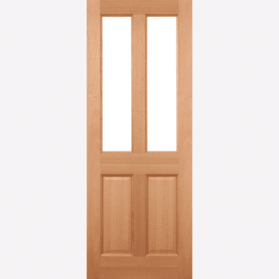 HARDWOOD MALTON GLAZED 2L CLEAR Two clear double glazed panels are positioned above raised shaped rectangular panels in this Malton door design, crafted from hardwood.