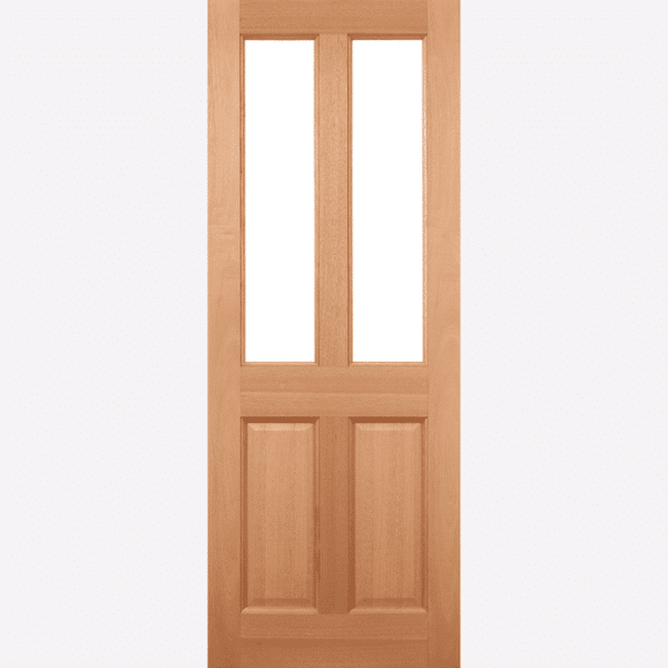 HARDWOOD MALTON GLAZED 2L CLEAR Two clear double glazed panels are positioned above raised shaped rectangular panels in this Malton door design, crafted from hardwood.