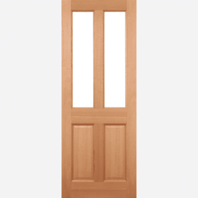 HARDWOOD MALTON GLAZED 2L FROSTED Two frosted double glazed panels are positioned above raised shaped rectangular panels in this Malton door design, crafted from hardwood.