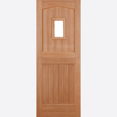 HARDWOOD STABLE GLAZED 1L M&T This timeless door design is modelled on cottage stables, featuring a clear double glazed panel and coming in an unfinished hardwood face ready to be personalised