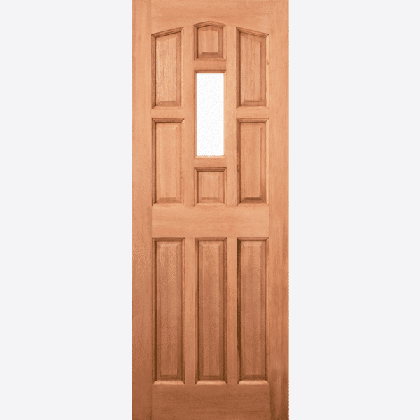 HARDWOOD YORK UNGLAZED 1L M&T This classic York door design is crafted from hardwood and features various raised shaped panels with an unglazed panel.