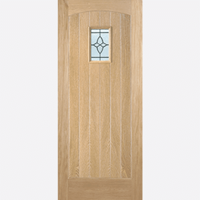 OAK COTTAGE GLAZED 1L Perfect for your cottage property, this door design features a lead double glazed panel with light wood inlays and raised moulding on one side.