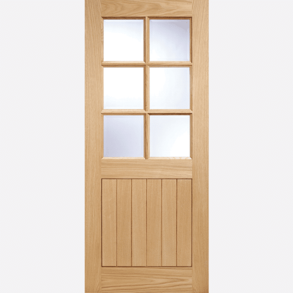 OAK COTTAGE GLAZED 6L Ideal for cottage properties, this door design features grooved panels with six clear double glazed panels and a dowel construction in Oak.