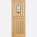 OAK COTTAGE STABLE GLAZED 1L This timeless door design is modelled on cottage stables, featuring a lead double glazed panel, grooved shaped panels and raised moulding.
