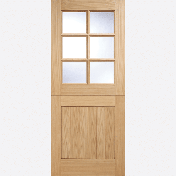 OAK COTTAGE STABLE GLAZED 6L A cottage style design, featuring six double glazed panels, created utilising a dowel construction. This version is a stable door which opens half way at the top and as a standard full door.