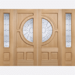 OAK EMPRESS Impress with the Empress door design, featuring a zinc clear bevelled double glazed panel, raised shaped panels and raised moulding. Please note, sold as unfinished single leaf doors. Doors do not have rebated meeting stiles.