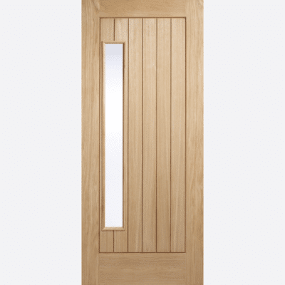 OAK NEWBURY GLAZED 1L Contemporary and sophisticated, the Newbury features five slim, vertical panels emphasised by one frosted double glazed panel, fixed to the side of the design.