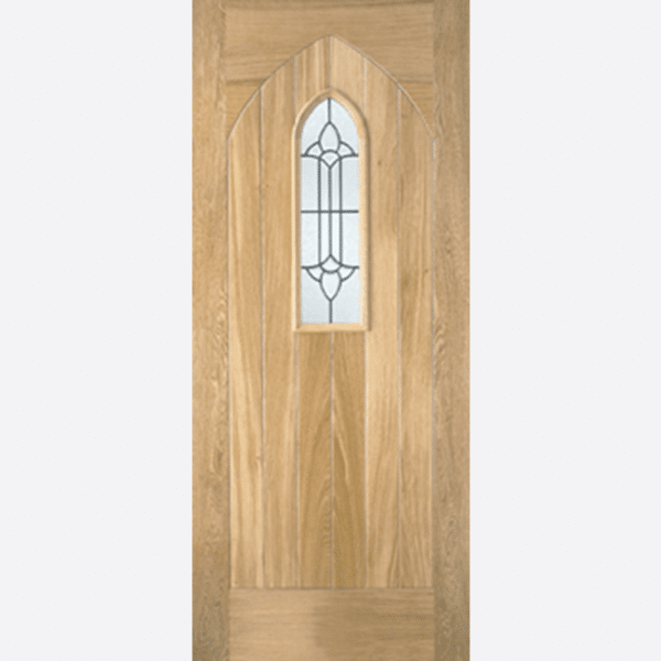 OAK WESTMINSTER This traditional Westminster door desgin features an arched lead double glazed panel and a decorative grooved panel design.