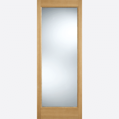 PATTERN 10 GLAZED 1L A large clear double glazed panel and attractive Oak frame make up this Pattern 10 door design, finished with a dowel construction.