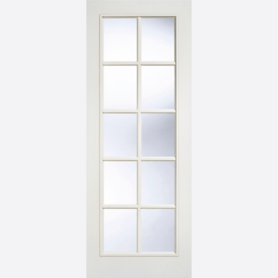 WHITE MOULDED SA 10L GLAZED Ten clear glazed panels are framed by a white composite with raised moulding on both sides of this practical door design.