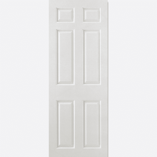 WHITE MOULDED SMOOTH 6P SQUARE TOP Suitable for any room, this classic door design features four raised panels in a rectangular shape and two in a square shape.