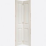WHITE MOULDED TEXTURED 4P BI-FOLD This functional textured door features four rectangular raised shaped panels in a white composite with a bi-folding design.