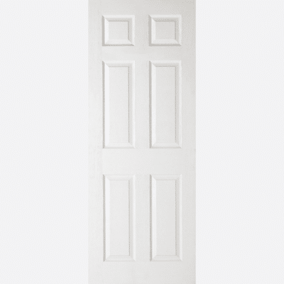 WHITE MOULDED TEXTURED 6P This textured door design features two square raised panels above four raised shaped rectangular panels, crafted from a white composite. NB: Sizes 18" and 21" are a 3 panel design.