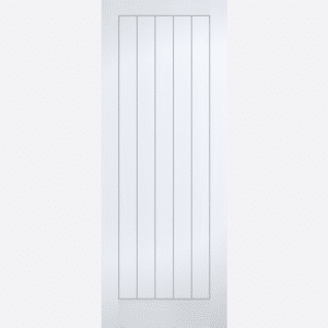 WHITE MOULDED TEXTURED VERTICAL 5P A wonderful addition to cottage properties, this composite door features five vertical grooved panels and a versatile white finish.