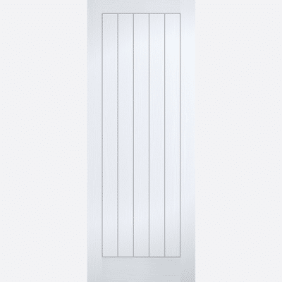 WHITE MOULDED TEXTURED VERTICAL 5P A wonderful addition to cottage properties, this composite door features five vertical grooved panels and a versatile white finish.