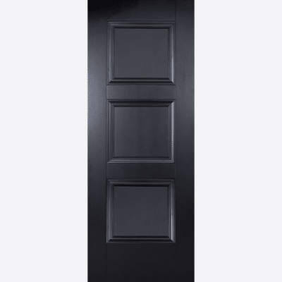 BLACK AMSTERDAM The traditional three panels of this door design is highlighted by a sophisticated primed black finish.