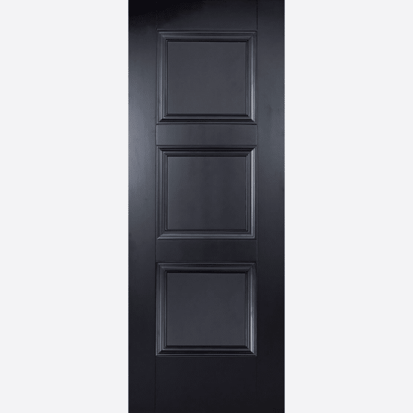 BLACK AMSTERDAM The traditional three panels of this door design is highlighted by a sophisticated primed black finish.