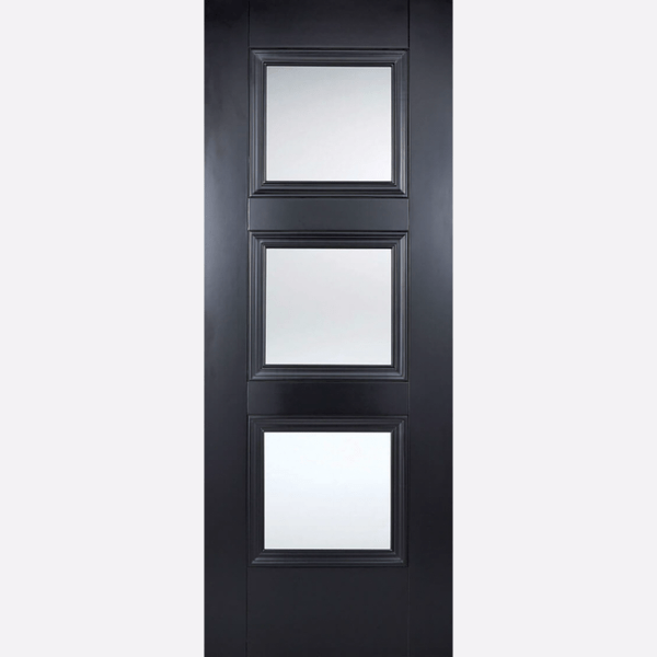 BLACK AMSTERDAM GLAZED 3L A traditional three glazed panel design, emphasised by a sleek, primed black finish, perfect for adding sophistication to your home.