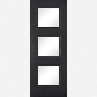 BLACK ANTWERP GLAZED 3L The Antwerp internal glazed door is a unique design. Coming in the powerful and fashionable primed black colour, this door will make your home feel supreme. Featuring bolection moulding, this door will also have the added benefit of allowing natural light to pass throughout your home. Featuring an arrangement of three, square clear glazed windows, this door is something which will really stand out amongst your interior.