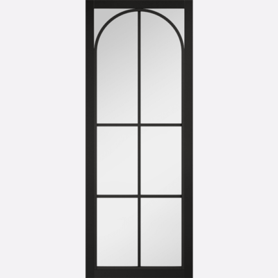 BLACK ASTORIA CLEAR GLAZED Combining on trend curves and geometric panelling, the Astoria's elegant design will really stand out in your home. Perfect for rooms seeking natural light such as a living or dining room, this black internal door will add an industrial yet classic look to your interior. Please note this internal door must be used with our Manhattan internal hardware.