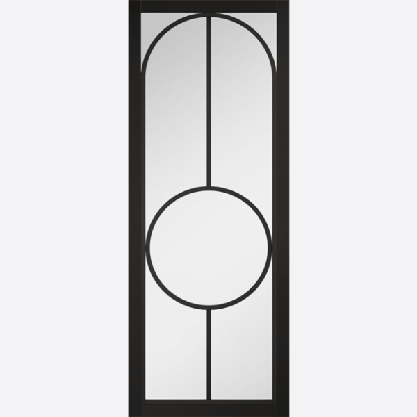 BLACK BOWERY CLEAR GLAZED Upgrade your interior with this contemporary statement door that brings together on-trend curves and an industrial design for a striking look. Featuring clear glazed panels, this internal door would look great in living and dining rooms. Please note this internal door must be used with our Manhattan internal hardware.