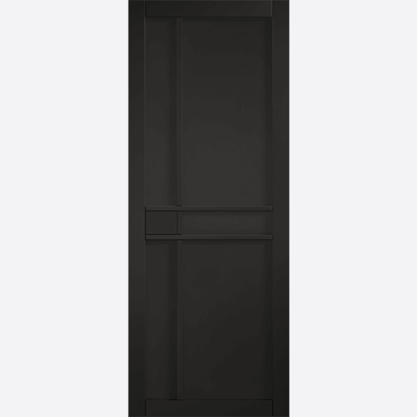 BLACK GREENWICH BESPOKE SIZES AVAILABLE Our eye-catching industrial style black internal door features a geometric look. The Greenwich brings a contemporary edge to any interior space. The black finish adds a modern and sleek touch to the door, creating a striking contrast against any backdrop. Please note this internal door must be used with our Manhattan internal hardware.