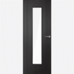 BLACK LAMINATE MONACO GLAZED In Pre-finished black, this laminate internal door is ready to hang. Featuring solid black inlays down the edges which enhances the contemporary look. The vertical clear glazed panel will allow natural light to flow throughout your home, making rooms seem brighter.