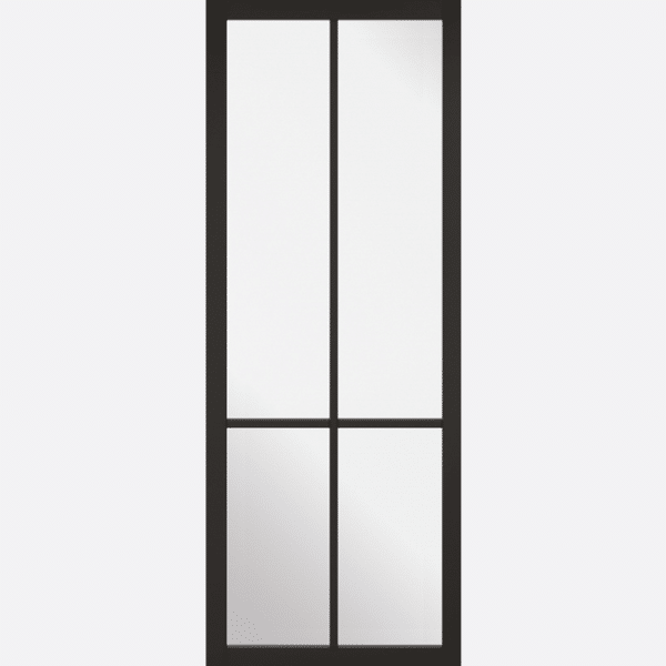 BLACK LIBERTY GLAZED 4L BESPOKE SIZES AVAILABLE The ultimate in stylish simplicity with narrow profiles in classic black. Let the light flood in with our Liberty door. Please note: this door must be paired with our Manhattan door hardware.