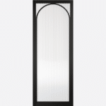 BLACK MELROSE REEDED GLAZED This pre-finished black door features slim curved profiles to create a contemporary design. The textured reeded glazing creates a unique look, whilst producing a diffused light effect for an element of privacy. Please note this internal door must be used with our Manhattan internal hardware.