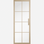 BLONDE OAK MALVERN The Blonde Oak finish and clear glazing on the Malvern brings a sense of lightness and airiness to the room, making it perfect for those seeking a bright and welcoming atmosphere. The natural wood grain patterns create a rustic and textured feel, giving your home modern country vibes. Please note this internal door must be used with our Manhattan internal hardware.