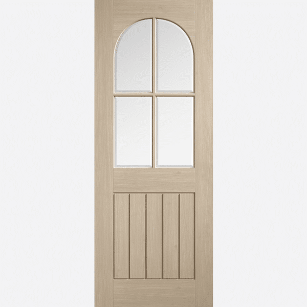 BLONDE OAK MEXICANO ARCHED SQUARE TOP GLAZED Transform your home with our Blonde Oak internal door. Featuring clear bevelled glazing, allowing for natural light to flow through, creating a bright and welcoming atmopshere in any room. The Blonde Oak finish will add a touch of elegance to enhance your traditional or modern space.