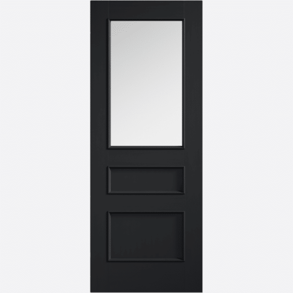 CHARCOAL BLACK TOLEDO GLAZED A traditional door design featuring 3 panels, 1 clear glazed. Eventhough the style of the Toledo is a classic looking door, the contemporary finish will keep your interior looking cool and stylish.