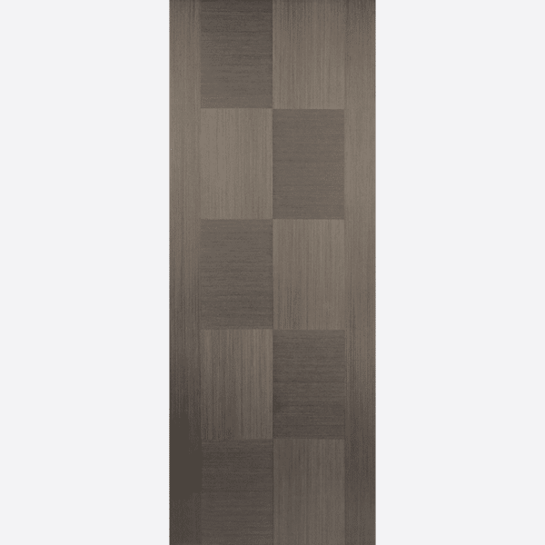 CHOCOLATE GREY APOLLO BESPOKE SIZES AVAILABLE Effortlessly add a modern touch to any home with this pre-finished Chocolate Grey Apollo door, featuring a checkerboard style wood grain pattern.