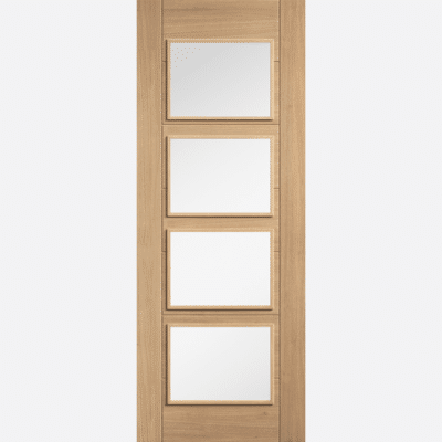 OAK CARINI GLAZED 4L BESPOKE SIZES AVAILABLE Embrace the seamless blend of style and functionality with our oak internal door with 4 clear glazed panels and raised mouldings on both sides. Whether you're updating your home or office, this door is sure to make a lasting impression.