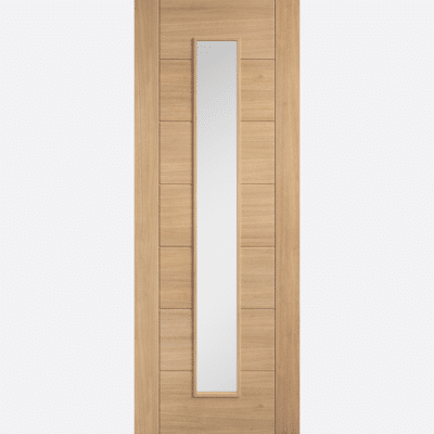 OAK CARINI LONG LIGHT GLAZED PRE-FINISHED Featuring raised moulding on both sides, the Carini Long Light is clear glazed, creating a stunning focal point and allowing natural light to flood through and brighten any space.