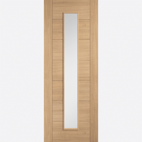 OAK CARINI LONG LIGHT GLAZED PRE-FINISHED Featuring raised moulding on both sides, the Carini Long Light is clear glazed, creating a stunning focal point and allowing natural light to flood through and brighten any space.